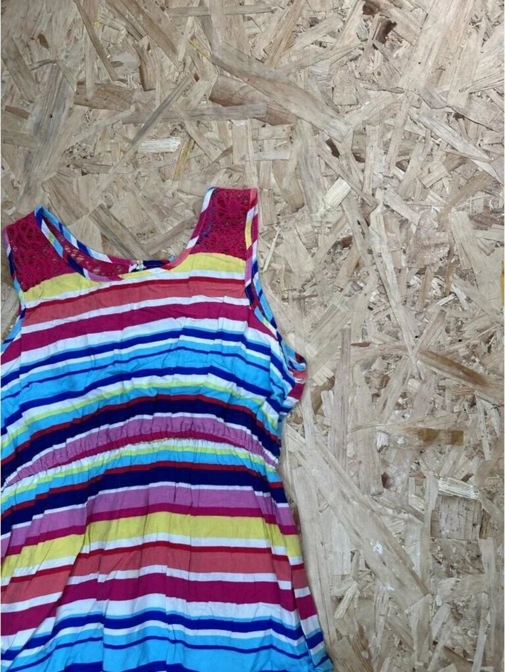 The Childrens Place Girls Dress Size 14 Multicolor Striped High Low Lace Accent